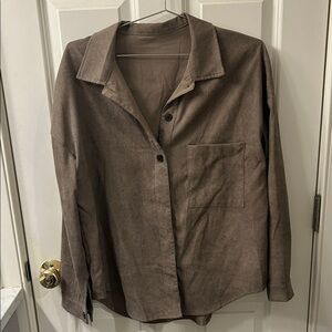 SHEIN Women's Button-Down Oversized Shirt Jacket - Brown